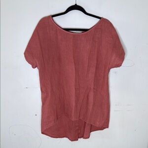 Terzo Millenio Women's Casual Linen Mauve Button Detail Short Sleeve Top Small
